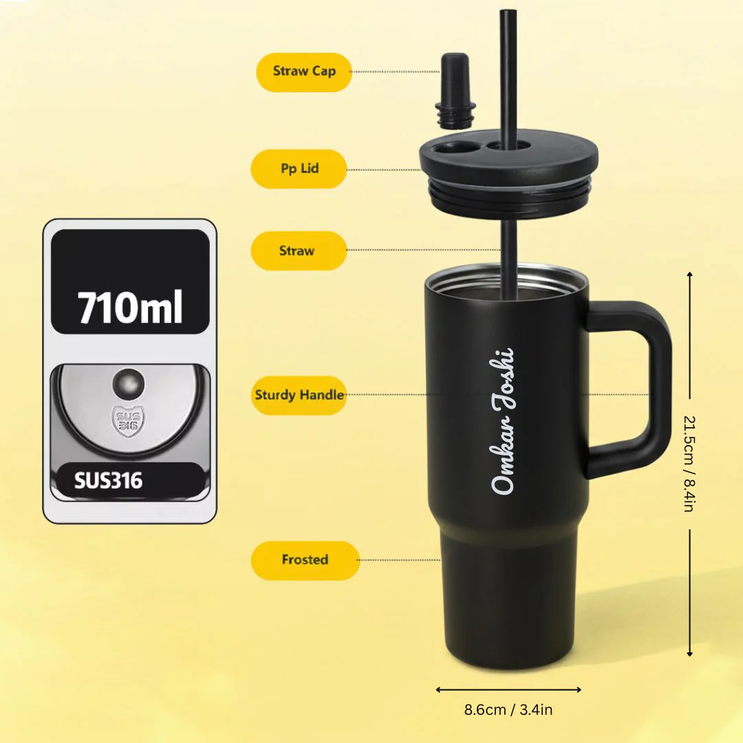 Nuevo Emporium Personalized Gift Set (Black) | 710ml Stainless Steel Handle Tumbler with Silk Chocolate Combo - Image 5