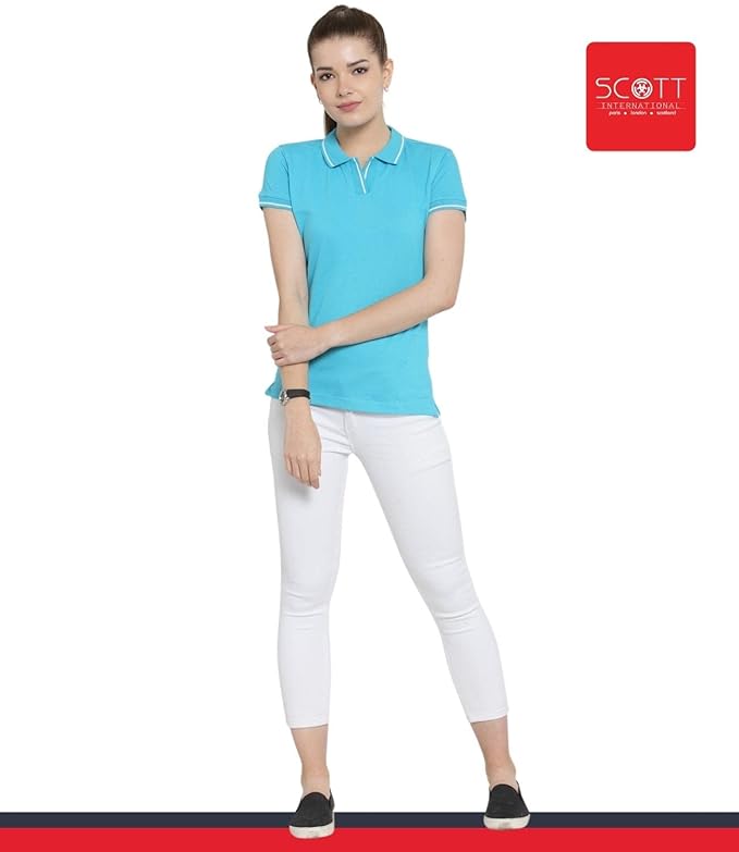 Scott International Women's Regular Fit 100% Pure Organic Cotton Polo T-Shirt | Womens Polo Collar Neck T-Shirt | Cotton Plain Polo Neck Half Sleeve T-Shirt | Tshirts for Women- Electric Blue - Image 5