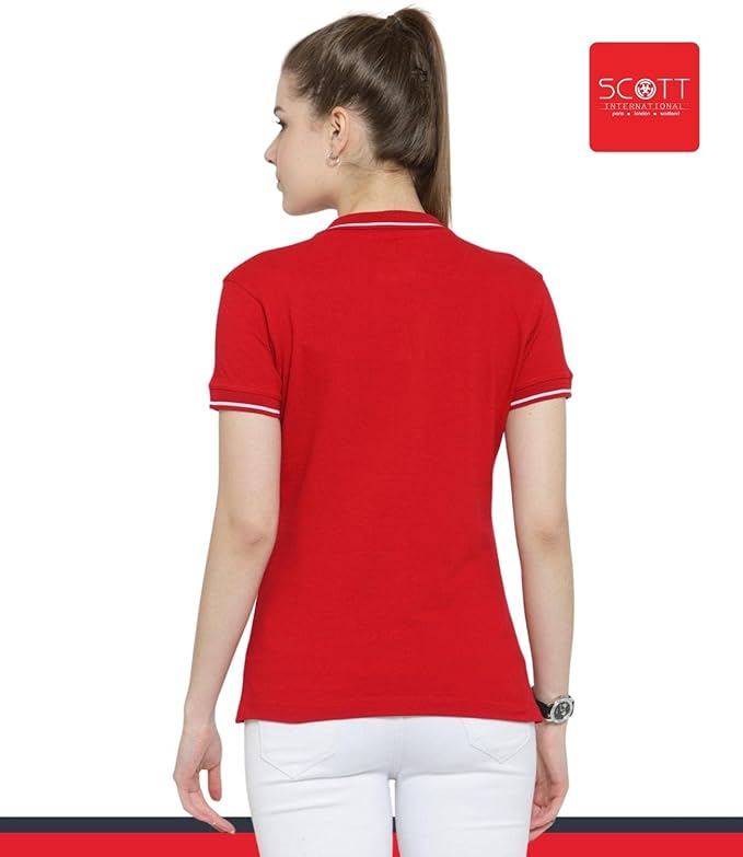 Scott International Women's Regular Fit 100% Pure Organic Cotton Polo T-Shirt | Womens Polo Collar Neck T-Shirt | Cotton Plain Polo Neck Half Sleeve T-Shirt | Tshirts for Women- Red - Image 2