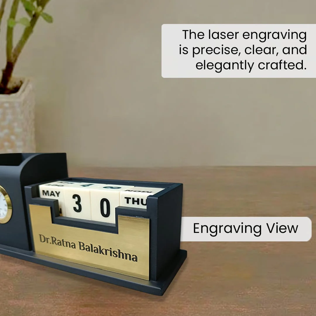 Nuevo Emporium Engraved Desk Clock & Pen Set (Black) | Personalized Premium Corporate Gift - Image 5