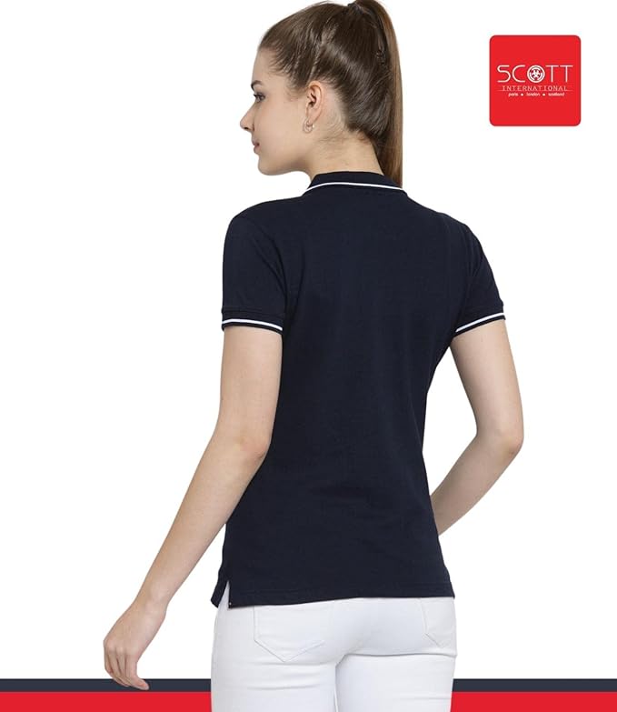 Scott International Women's Regular Fit 100% Pure Organic Cotton Polo T-Shirt | Womens Polo Collar Neck T-Shirt | Cotton Plain Polo Neck Half Sleeve T-Shirt | Tshirts for Women- Navy Blue - Image 4