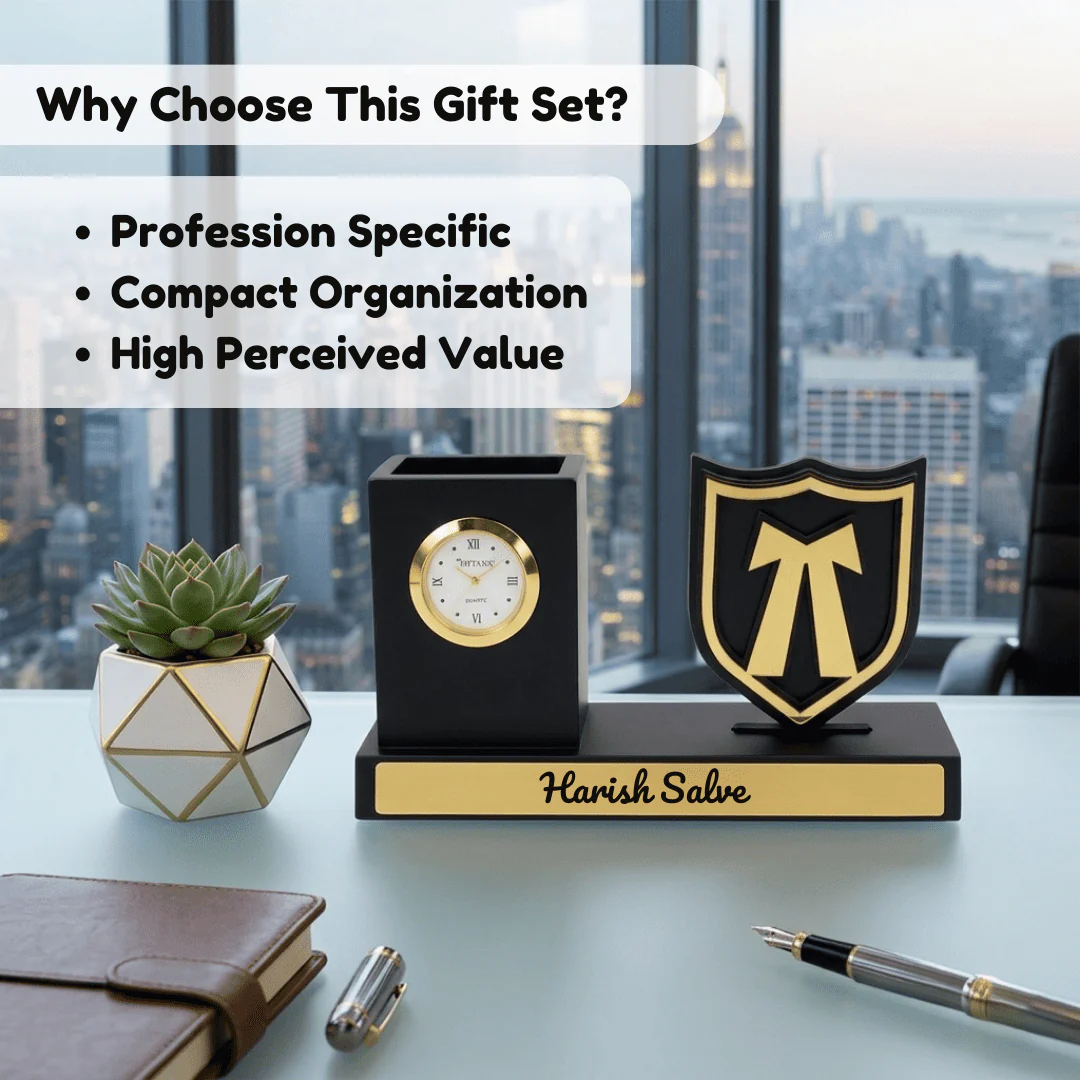 Nuevo Emporium Personalized Advocate Desk Organizer Gift | Wooden Organizer with Clock & Pen Holder - Image 5