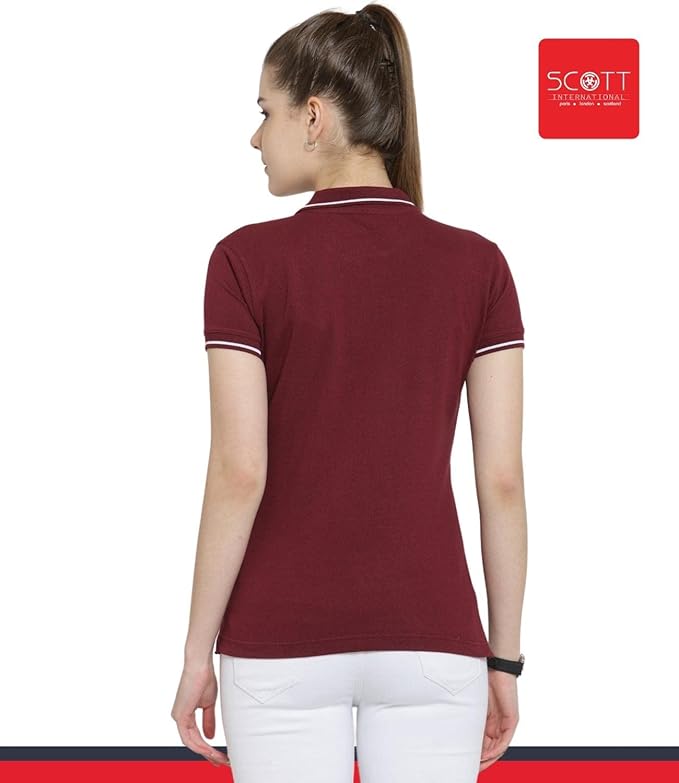 Scott International Women's Regular Fit 100% Pure Organic Cotton Polo T-Shirt | Womens Polo Collar Neck T-Shirt | Cotton Plain Polo Neck Half Sleeve T-Shirt | Tshirts for Women- Maroon - Image 2