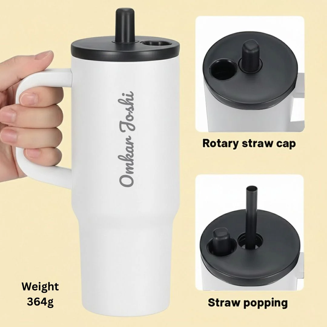 Nuevo Emporium Personalized Gift Set (White) | 710ml Stainless Steel Handle Tumbler with Silk Chocolate Combo - Image 3
