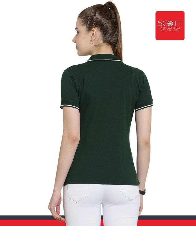 Scott International Women's Regular Fit 100% Pure Organic Cotton Polo T-Shirt | Womens Polo Collar Neck T-Shirt | Cotton Plain Polo Neck Half Sleeve T-Shirt | Tshirts for Women- Bottle Green - Image 2