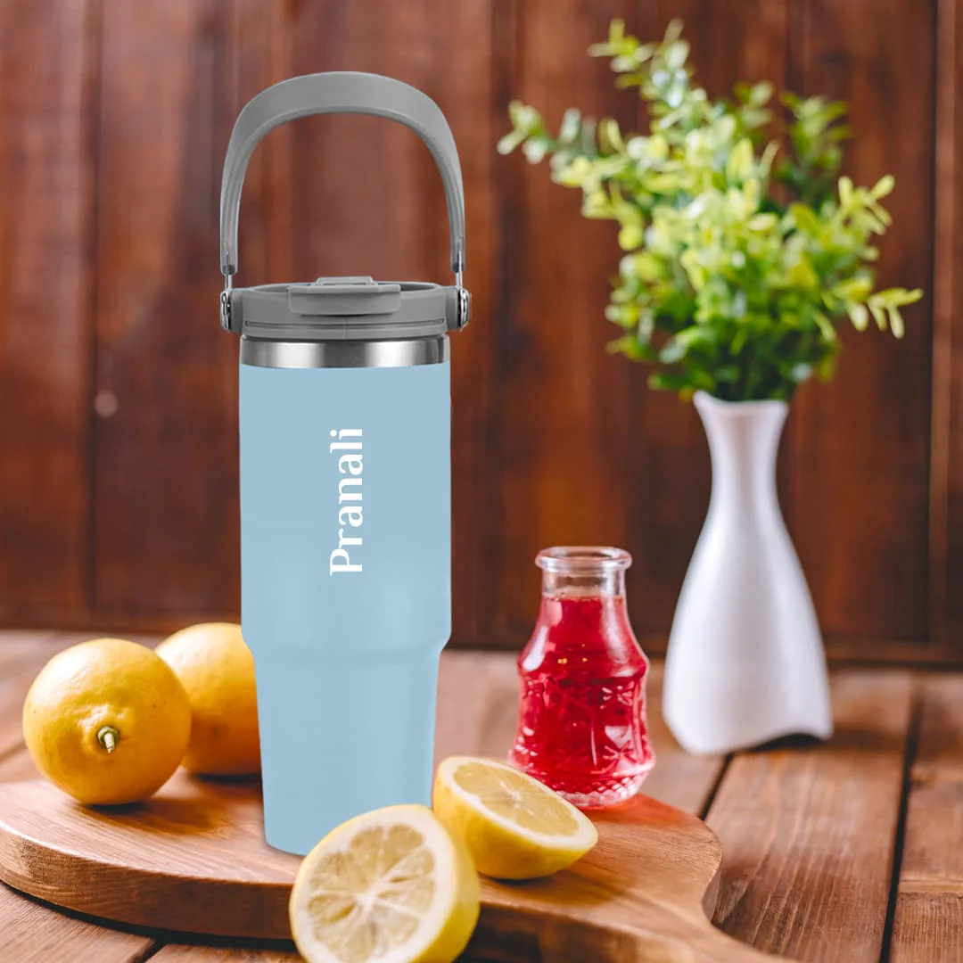 Nuevo Emporium Personalized Travel Sipper Tumbler (Blue) | Stainless Steel Insulated Bottle - Image 2