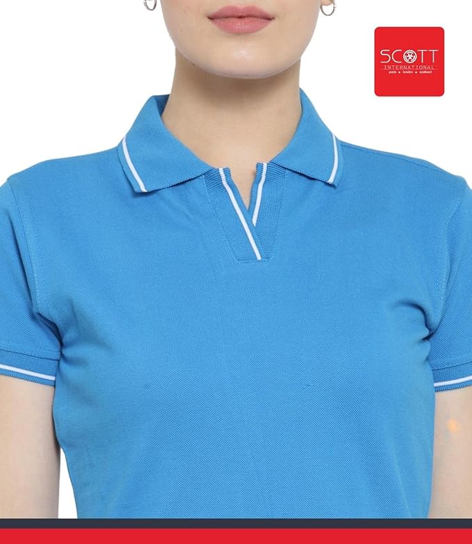 Scott International Women's Regular Fit 100% Pure Organic Cotton Polo T-Shirt | Womens Polo Collar Neck T-Shirt | Cotton Plain Polo Neck Half Sleeve T-Shirt | Tshirts for Women-Turquosie Blue - Image 6