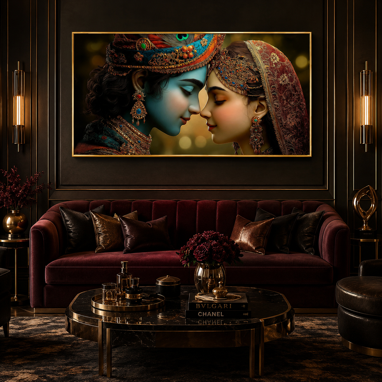 Divine Radha Krishna Eternal Love Glass Finish Wall Art  Royal - Image 3