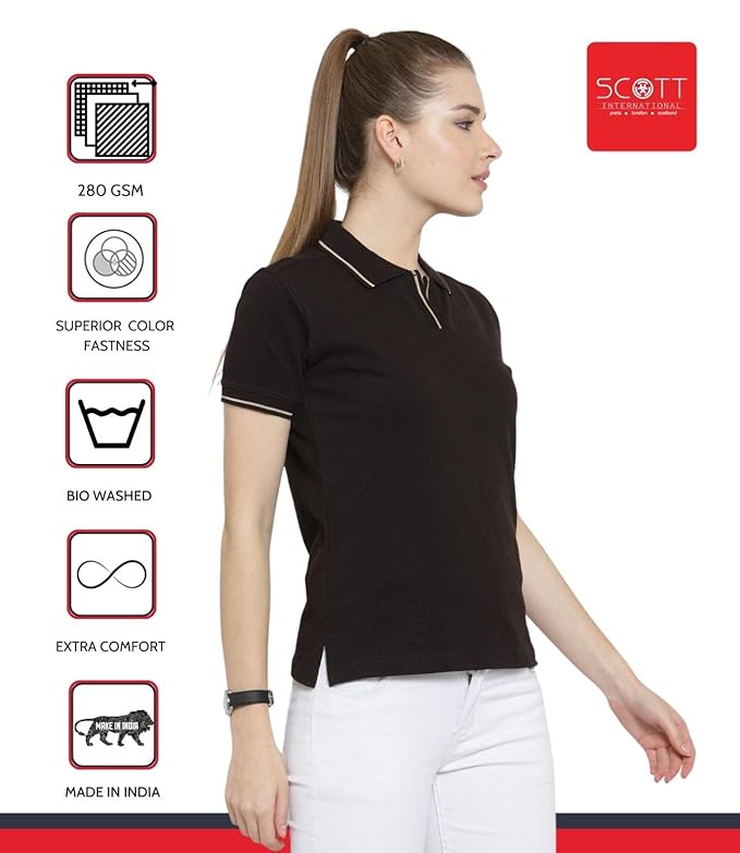 Scott International Women's Regular Fit 100% Pure Organic Cotton Polo T-Shirt | Womens Polo Collar Neck T-Shirt | Cotton Plain Polo Neck Half Sleeve T-Shirt | Tshirts for Women- Coffee Brown - Image 4