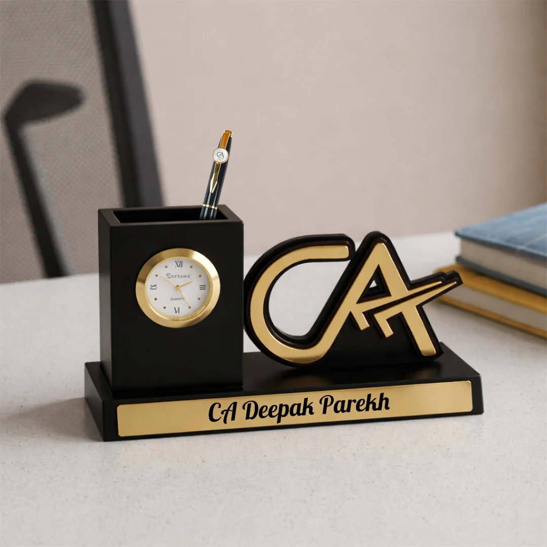Nuevo Emporium Custom CA Desk Organizer Gift | Wooden Organizer with Clock & Pen Set - Image 10