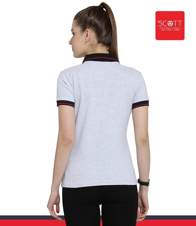 Scott International Women's Regular Fit 100% Pure Organic Cotton Polo T-Shirt | Womens Polo Collar Neck T-Shirt | Cotton Plain Polo Neck Half Sleeve T-Shirt | Tshirts for Women- White Milange - Image 2