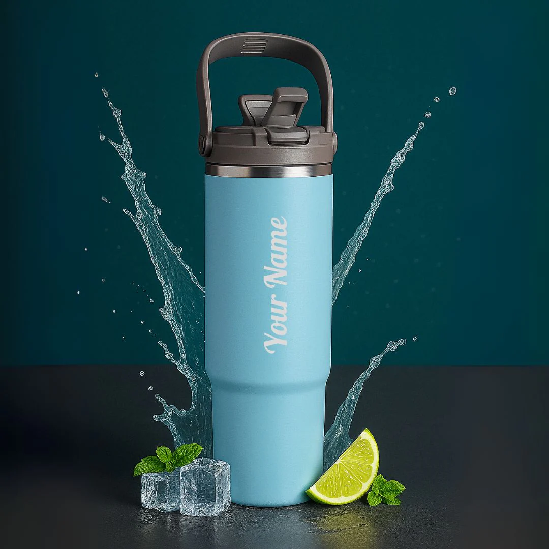Nuevo Emporium Personalized Travel Sipper Tumbler (Blue) | Stainless Steel Insulated Bottle - Image 1