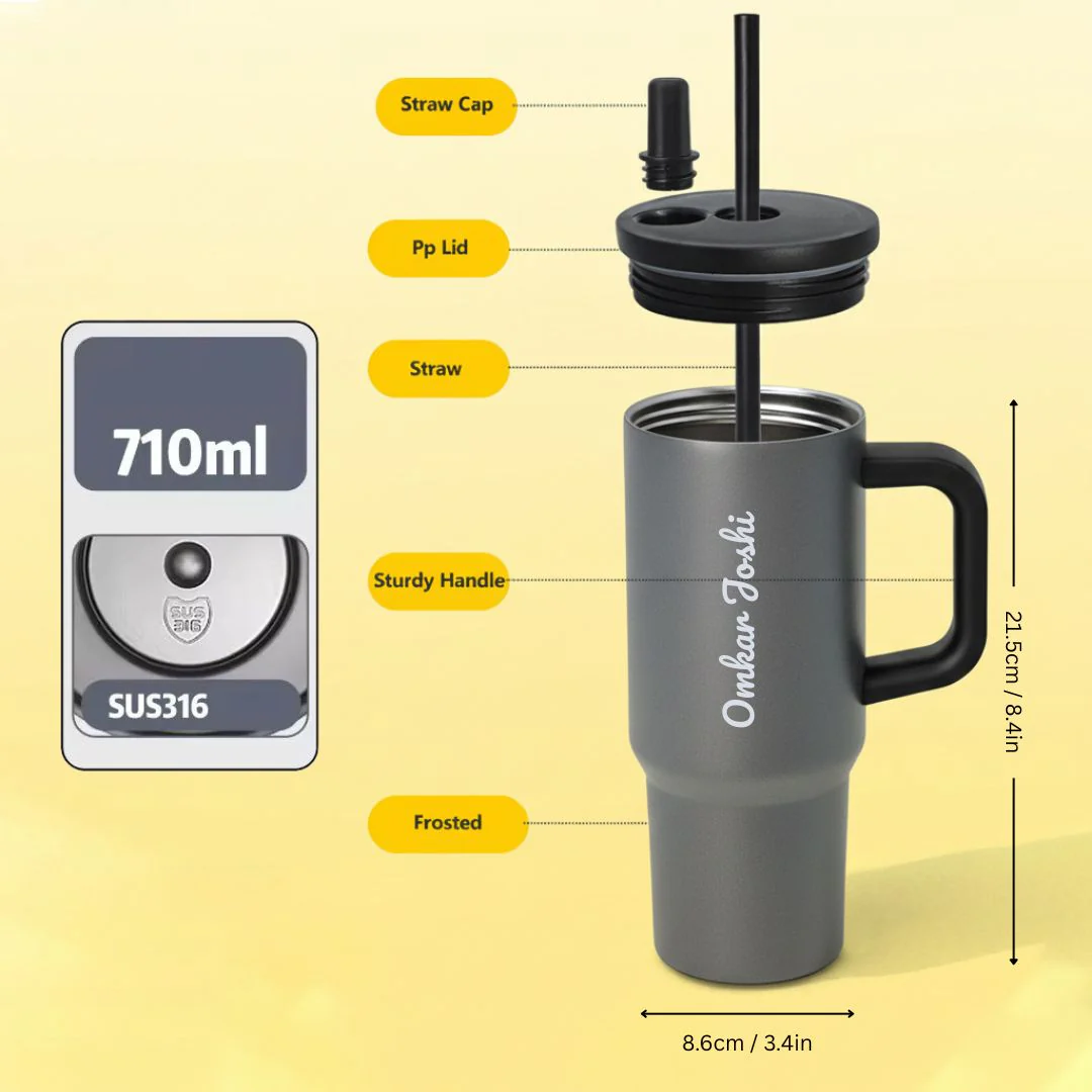 Nuevo Emporium Personalized Gift Set (Grey) | 710ml Stainless Steel Handle Tumbler with Silk Chocolate Combo - Image 5
