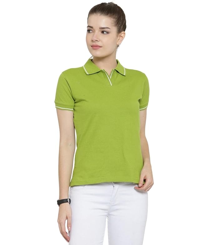 Scott International Women's Regular Fit 100% Pure Organic Cotton Polo T-Shirt | Womens Polo Collar Neck T-Shirt | Cotton Plain Polo Neck Half Sleeve T-Shirt | Tshirts for Women- Apple Green - Image 1