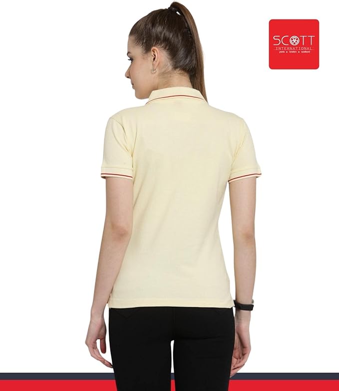 Scott International Women's Regular Fit 100% Pure Organic Cotton Polo T-Shirt | Womens Polo Collar Neck T-Shirt | Cotton Plain Polo Neck Half Sleeve T-Shirt | Tshirts for Women- Cream - Image 2