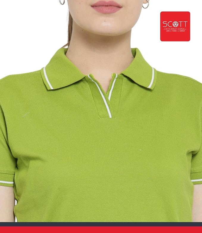 Scott International Women's Regular Fit 100% Pure Organic Cotton Polo T-Shirt | Womens Polo Collar Neck T-Shirt | Cotton Plain Polo Neck Half Sleeve T-Shirt | Tshirts for Women- Apple Green - Image 8