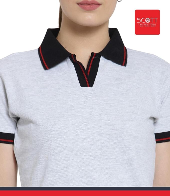 Scott International Women's Regular Fit 100% Pure Organic Cotton Polo T-Shirt | Womens Polo Collar Neck T-Shirt | Cotton Plain Polo Neck Half Sleeve T-Shirt | Tshirts for Women- White Milange - Image 6