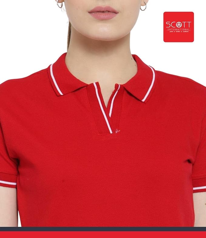 Scott International Women's Regular Fit 100% Pure Organic Cotton Polo T-Shirt | Womens Polo Collar Neck T-Shirt | Cotton Plain Polo Neck Half Sleeve T-Shirt | Tshirts for Women- Red - Image 6