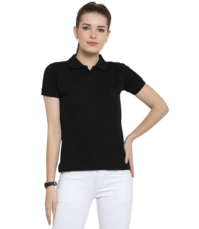 Scott International Women's Regular Fit 100% Pure Organic Cotton Polo T-Shirt | Womens Polo Collar Neck T-Shirt | Cotton Plain Polo Neck Half Sleeve T-Shirt | Tshirts for Women Black - Image 1