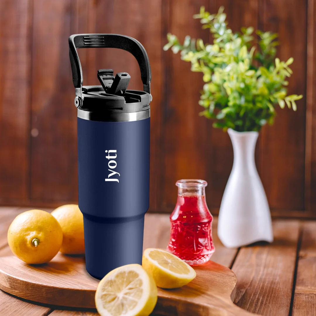 Nuevo Emporium Personalized Travel Sipper Tumbler (Navy) | Stainless Steel Insulated Bottle - Image 2