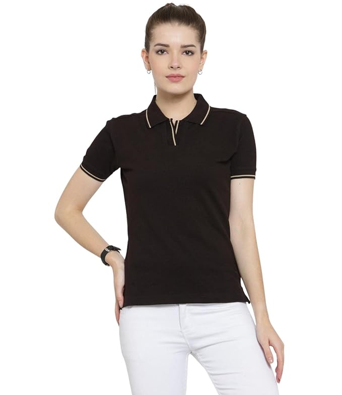 Scott International Women's Regular Fit 100% Pure Organic Cotton Polo T-Shirt | Womens Polo Collar Neck T-Shirt | Cotton Plain Polo Neck Half Sleeve T-Shirt | Tshirts for Women- Coffee Brown - Image 1
