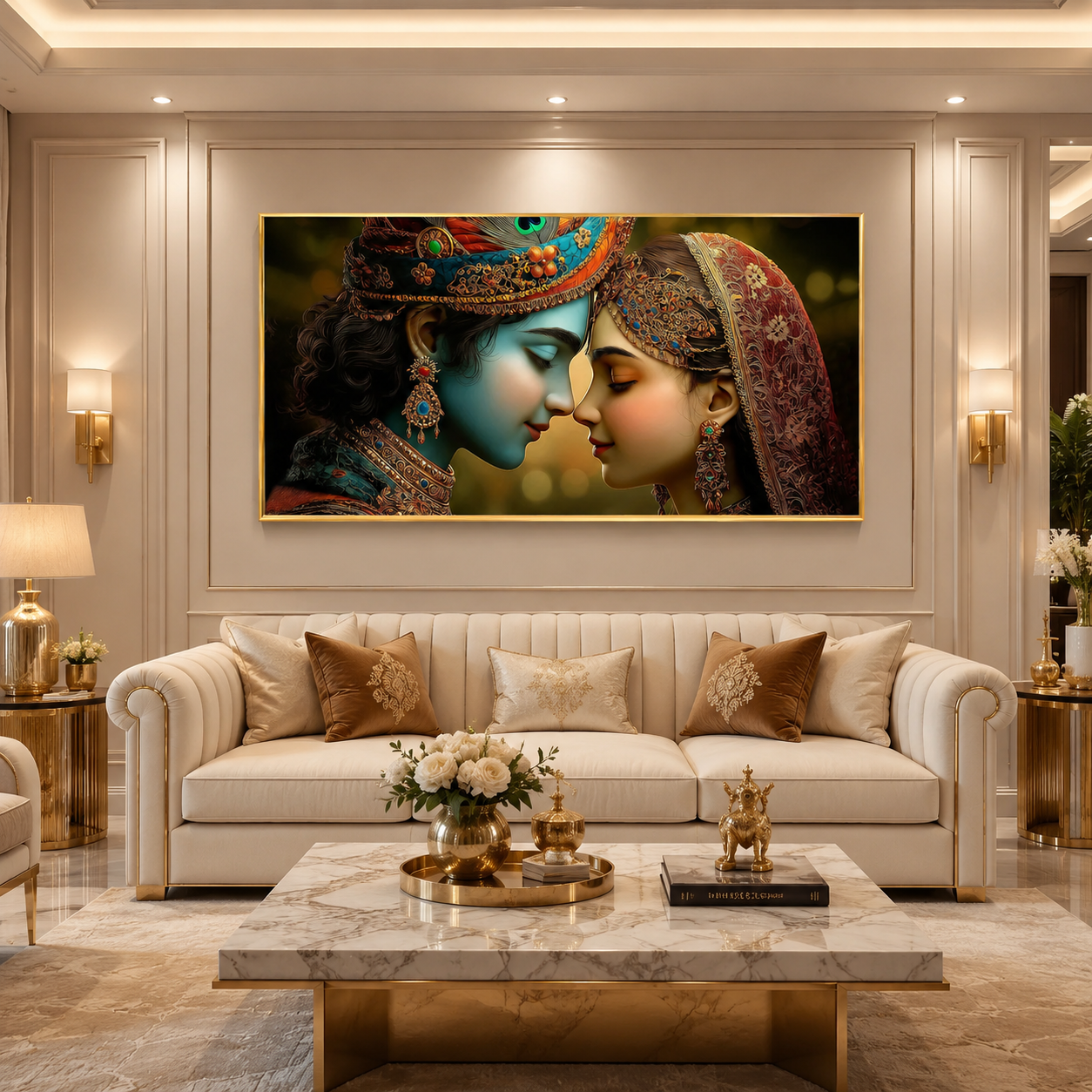 Divine Radha Krishna Eternal Love Glass Finish Wall Art  Premium - Image 2