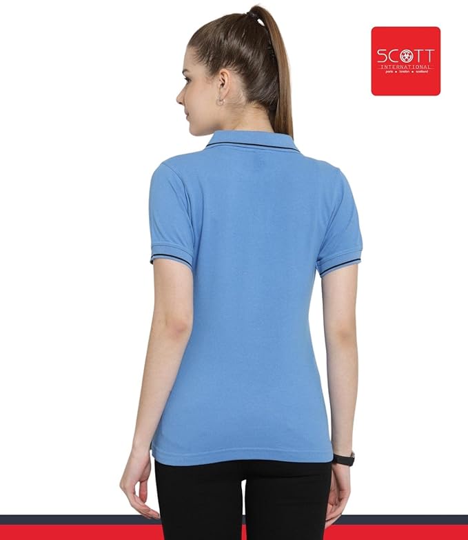 Scott International Women's Regular Fit 100% Pure Organic Cotton Polo T-Shirt | Womens Polo Collar Neck T-Shirt | Cotton Plain Polo Neck Half Sleeve T-Shirt | Tshirts for Women- Indian Blue - Image 2