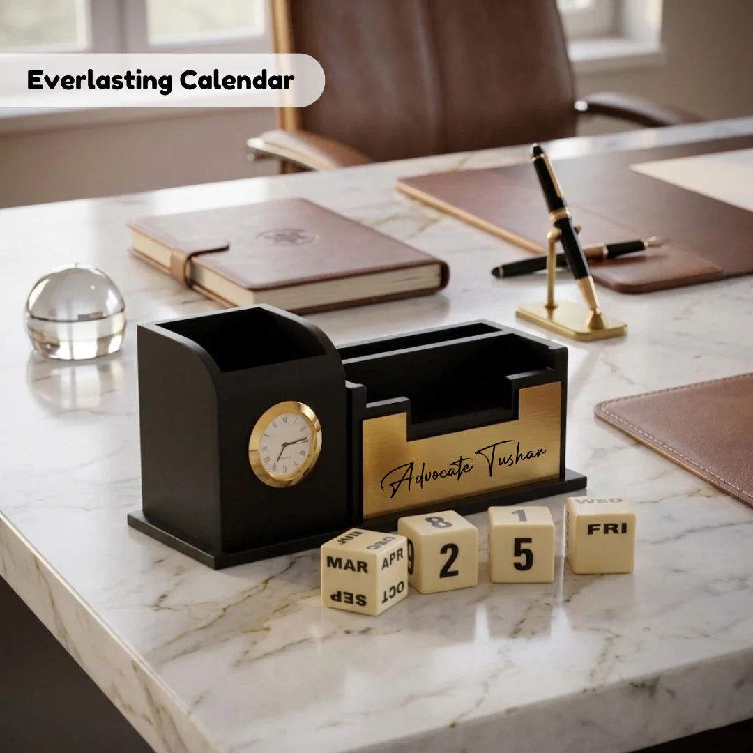 Nuevo Emporium Stylish Personalized Gift (Black) | Wooden Desk Organizer with Premium Finish - Image 4