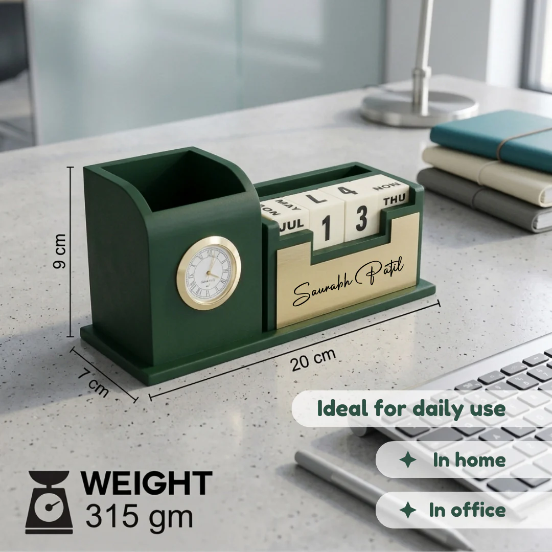 Nuevo Emporium Stylish Personalized Gift (Green) | Wooden Desk Organizer with Premium Finish - Image 6