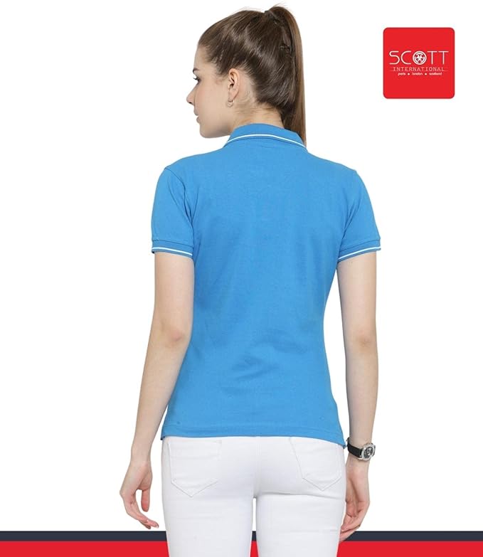 Scott International Women's Regular Fit 100% Pure Organic Cotton Polo T-Shirt | Womens Polo Collar Neck T-Shirt | Cotton Plain Polo Neck Half Sleeve T-Shirt | Tshirts for Women-Turquosie Blue - Image 2