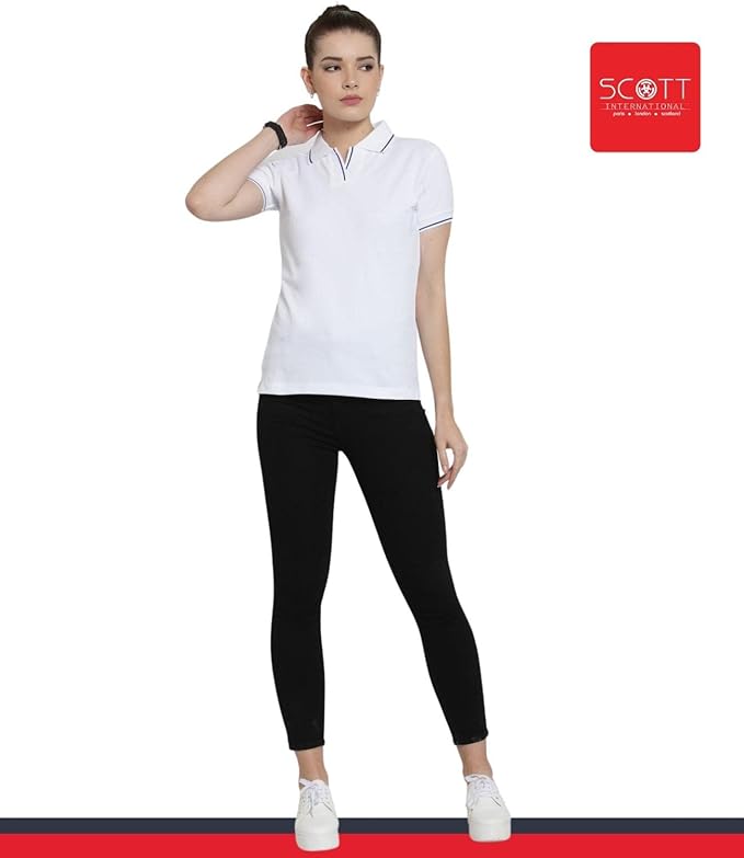 Scott International Women's Regular Fit 100% Pure Organic Cotton Polo T-Shirt | Womens Polo Collar Neck T-Shirt | Cotton Plain Polo Neck Half Sleeve T-Shirt | Tshirts for Women- White - Image 6