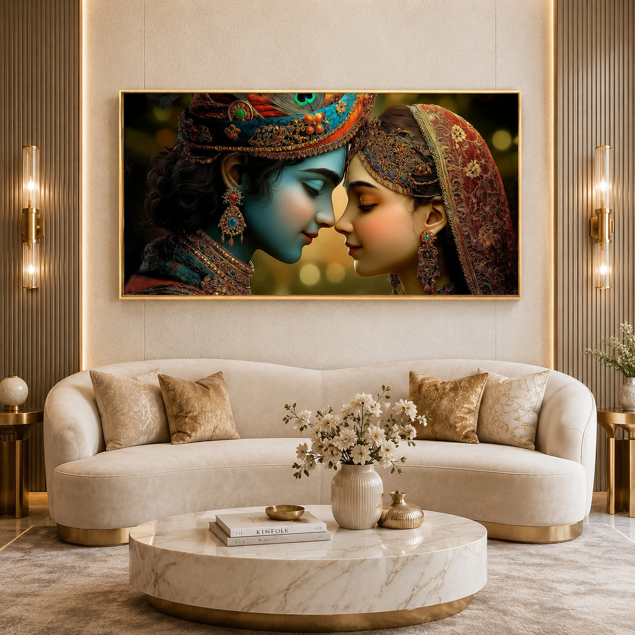 Divine Radha Krishna Eternal Love Glass Finish Wall Art  Premium - Image 1