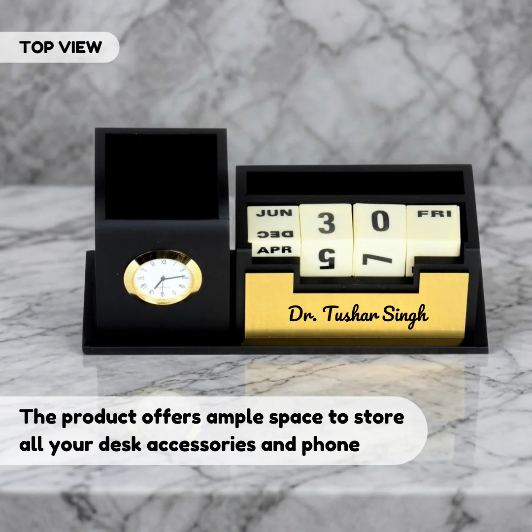 Nuevo Emporium Stylish Personalized Gift (Black) | Wooden Desk Organizer with Premium Finish - Image 5
