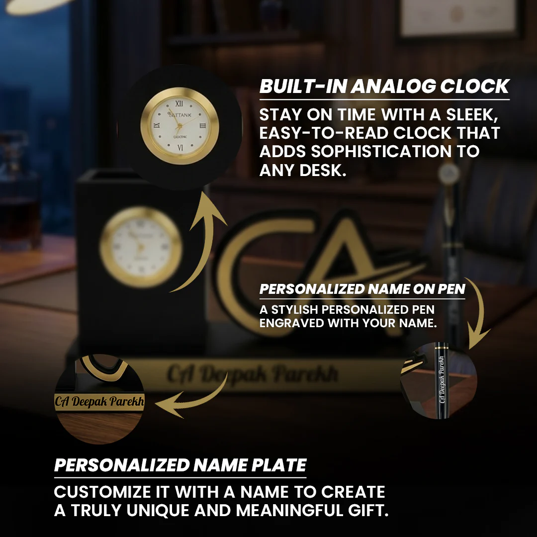 Nuevo Emporium Custom CA Desk Organizer Gift | Wooden Organizer with Clock & Pen Set - Image 5