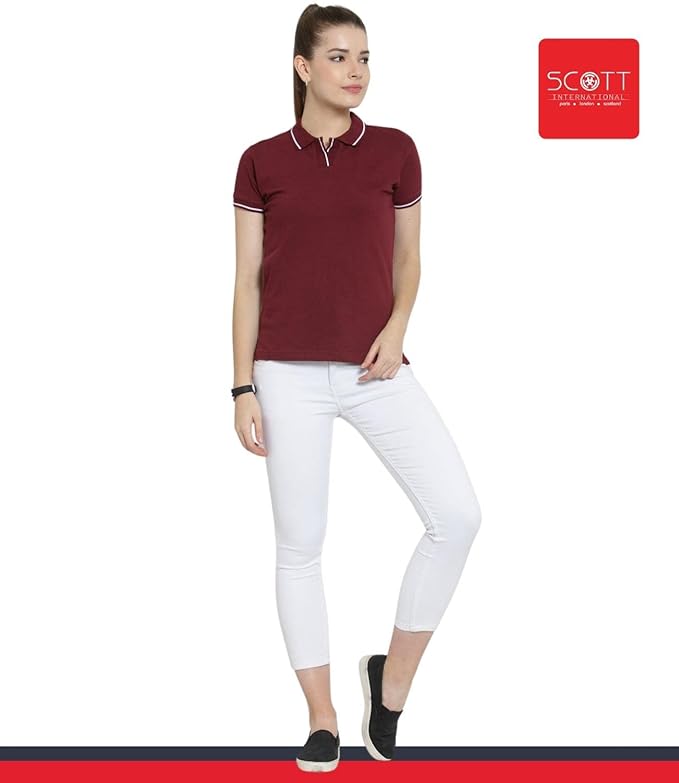Scott International Women's Regular Fit 100% Pure Organic Cotton Polo T-Shirt | Womens Polo Collar Neck T-Shirt | Cotton Plain Polo Neck Half Sleeve T-Shirt | Tshirts for Women- Maroon - Image 5