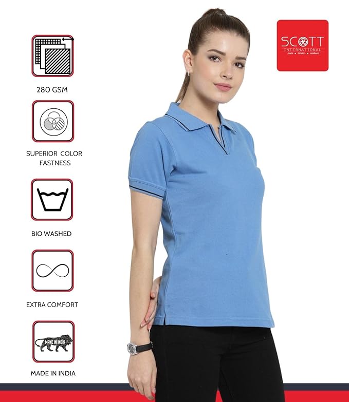 Scott International Women's Regular Fit 100% Pure Organic Cotton Polo T-Shirt | Womens Polo Collar Neck T-Shirt | Cotton Plain Polo Neck Half Sleeve T-Shirt | Tshirts for Women- Indian Blue - Image 4