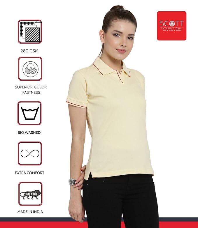Scott International Women's Regular Fit 100% Pure Organic Cotton Polo T-Shirt | Womens Polo Collar Neck T-Shirt | Cotton Plain Polo Neck Half Sleeve T-Shirt | Tshirts for Women- Cream - Image 4