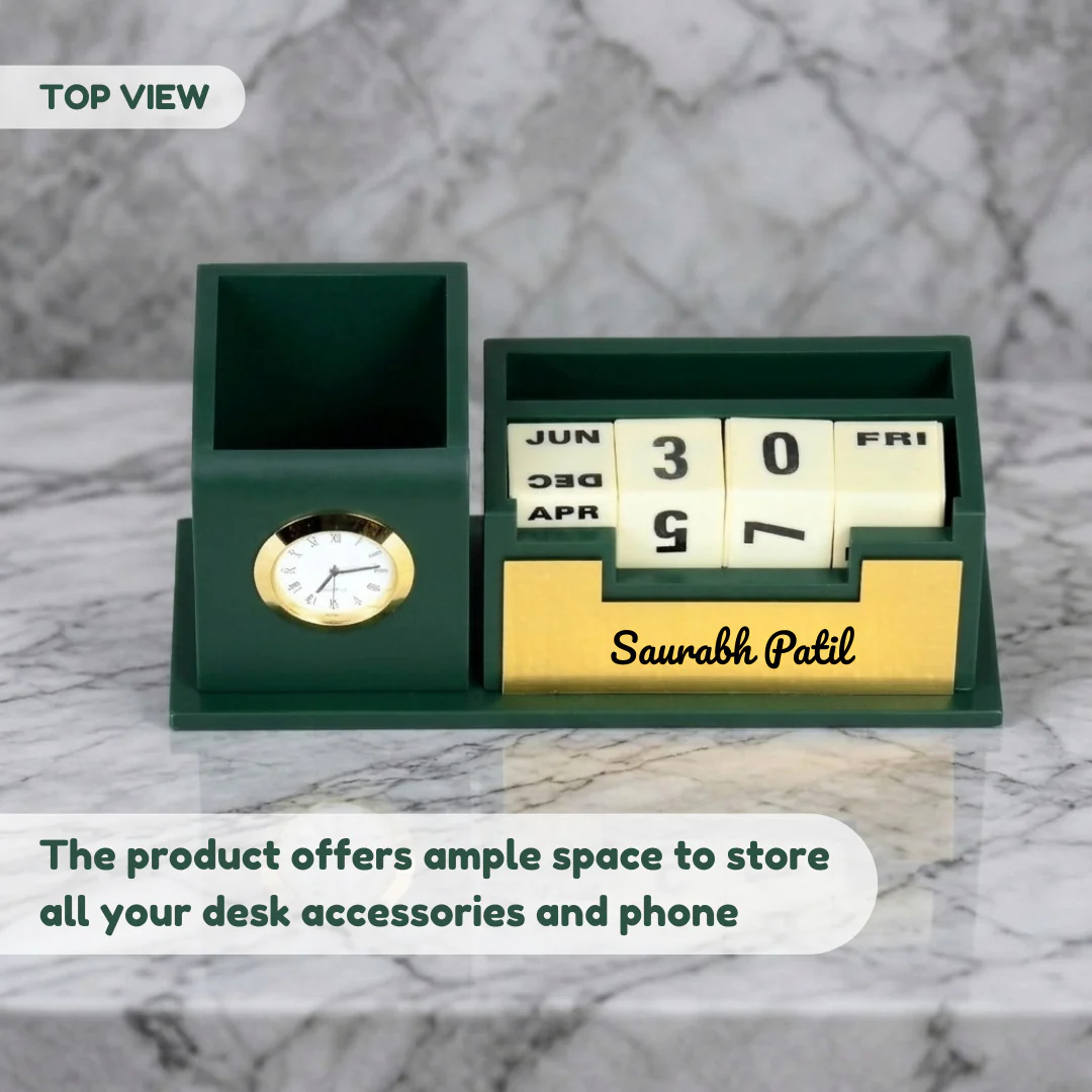 Nuevo Emporium Stylish Personalized Gift (Green) | Wooden Desk Organizer with Premium Finish - Image 3