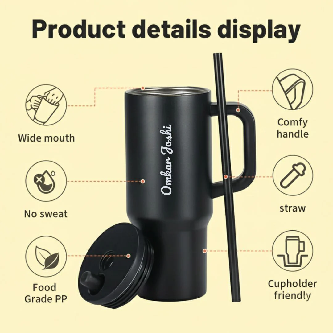 Nuevo Emporium Personalized Gift Set (Black) | 710ml Stainless Steel Handle Tumbler with Silk Chocolate Combo - Image 2