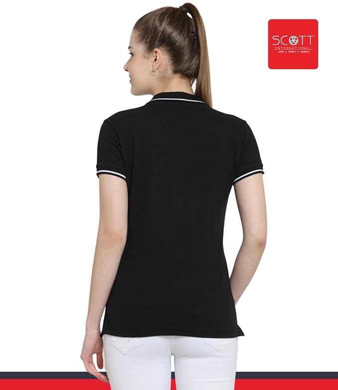 Scott International Women's Regular Fit 100% Pure Organic Cotton Polo T-Shirt | Womens Polo Collar Neck T-Shirt | Cotton Plain Polo Neck Half Sleeve T-Shirt | Tshirts for Women- Black - Image 2