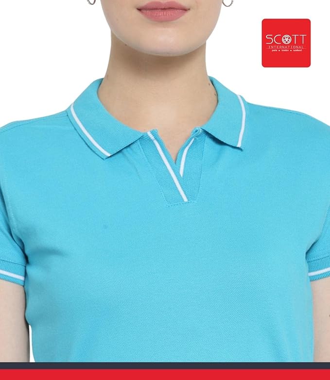 Scott International Women's Regular Fit 100% Pure Organic Cotton Polo T-Shirt | Womens Polo Collar Neck T-Shirt | Cotton Plain Polo Neck Half Sleeve T-Shirt | Tshirts for Women- Electric Blue - Image 6