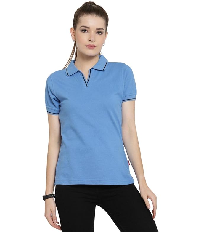 Scott International Women's Regular Fit 100% Pure Organic Cotton Polo T-Shirt | Womens Polo Collar Neck T-Shirt | Cotton Plain Polo Neck Half Sleeve T-Shirt | Tshirts for Women- Indian Blue - Image 1