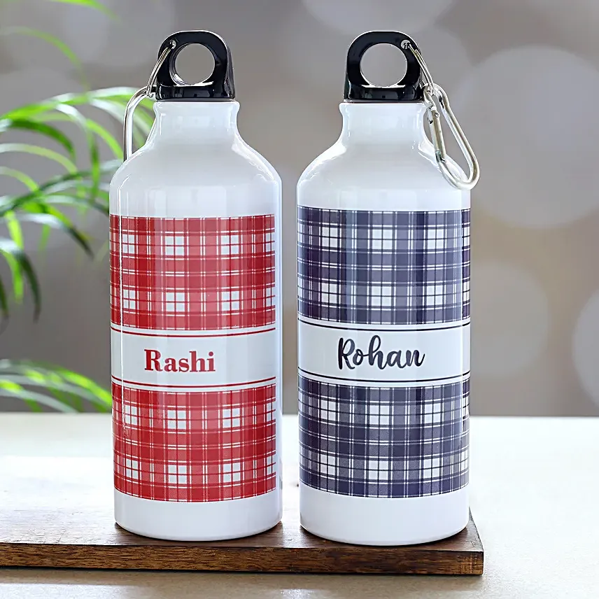 Set of 2 White Personalised Aluminium Water Bottles 650 ml Each | Custom Name Printing Set of 2 White Personalised Aluminium Water Bottles 650 ml Each | Custom Name Printing - Image 1