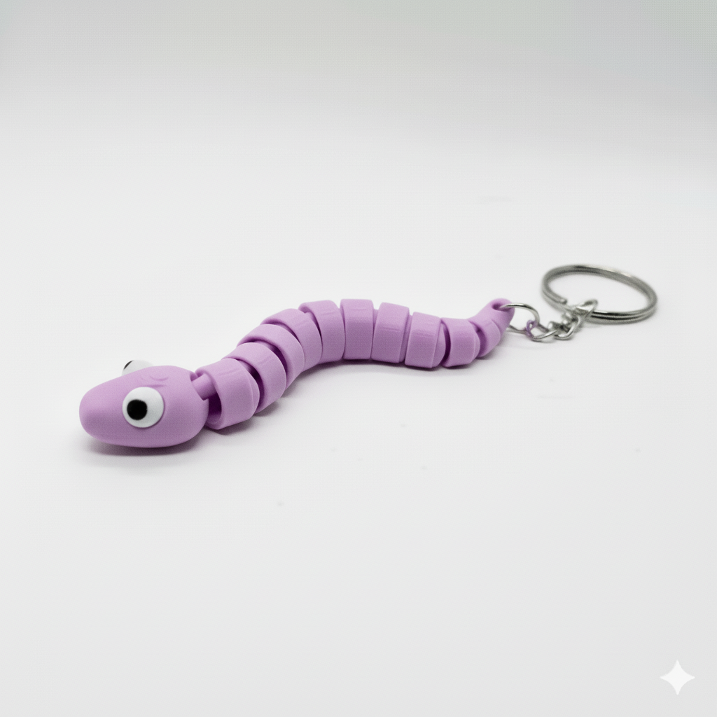 3D Printed Snake Keychain Purple - Image 1