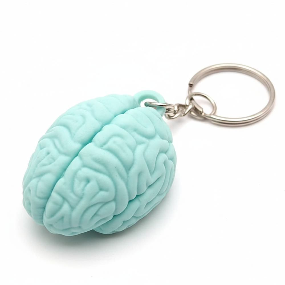 3D Printed Brain Keychain with " Use Your Brian " Printed Blue - Image 1