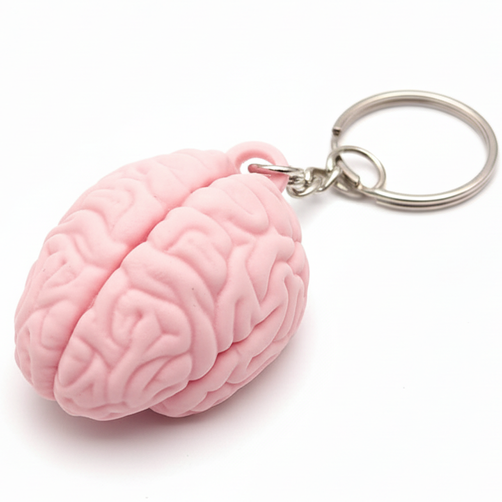 3D Printed Brain Keychain With " Use Your Brian " Printed Pink - Image 1