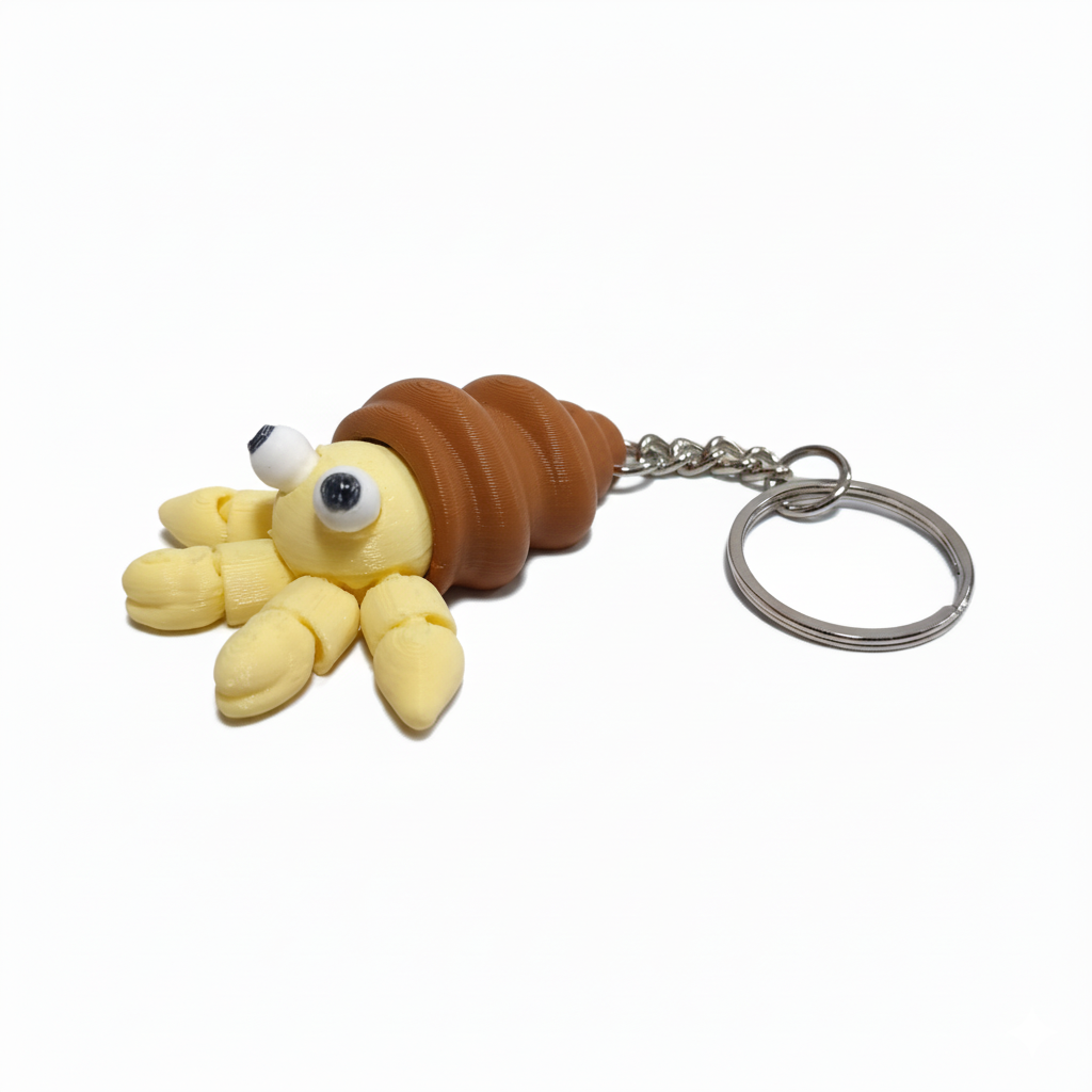 3D Printed Hermit Crab Keychain Brown Shell - Image 2