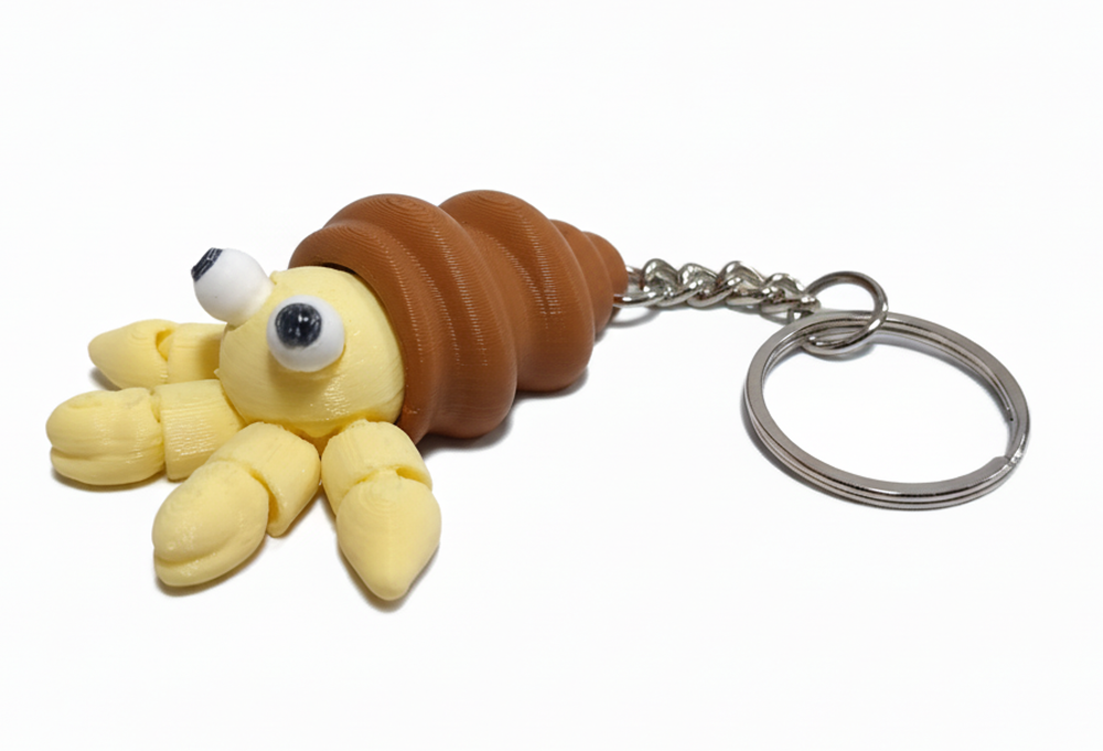 3D Printed Hermit Crab Keychain Brown Shell - Image 1