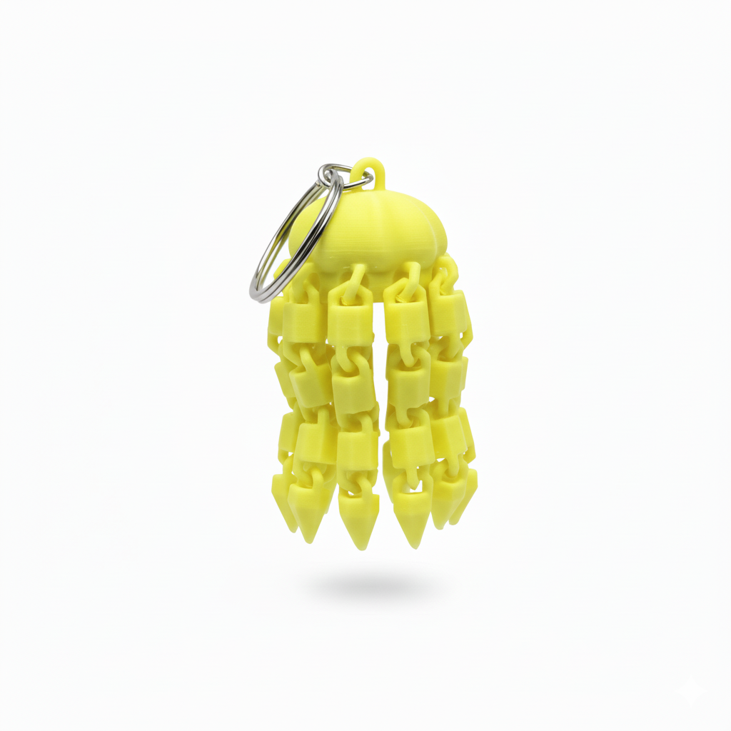 3D-Printed Flexi Jellyfish Keychain Yellow 3D-Printed Flexi Jellyfish Keychain Yellow - Image 2
