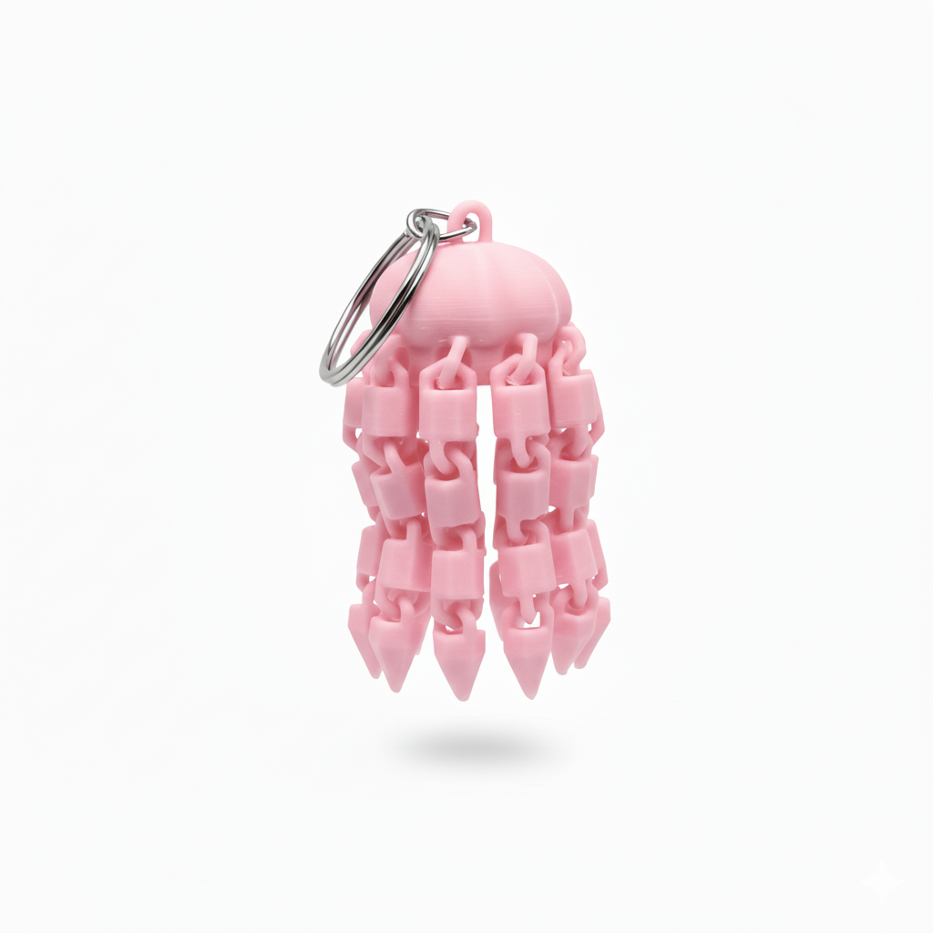 3D-Printed Flexi Jellyfish Keychain Baby Pink - Image 2